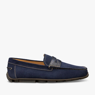 Saturnin Scritto And Suede Leather Driving Shoe, NAVY, hi-res
