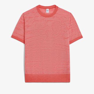 Light Scritto Wool Short Sleeved Crewneck, BRIGHT CORAL, hi-res