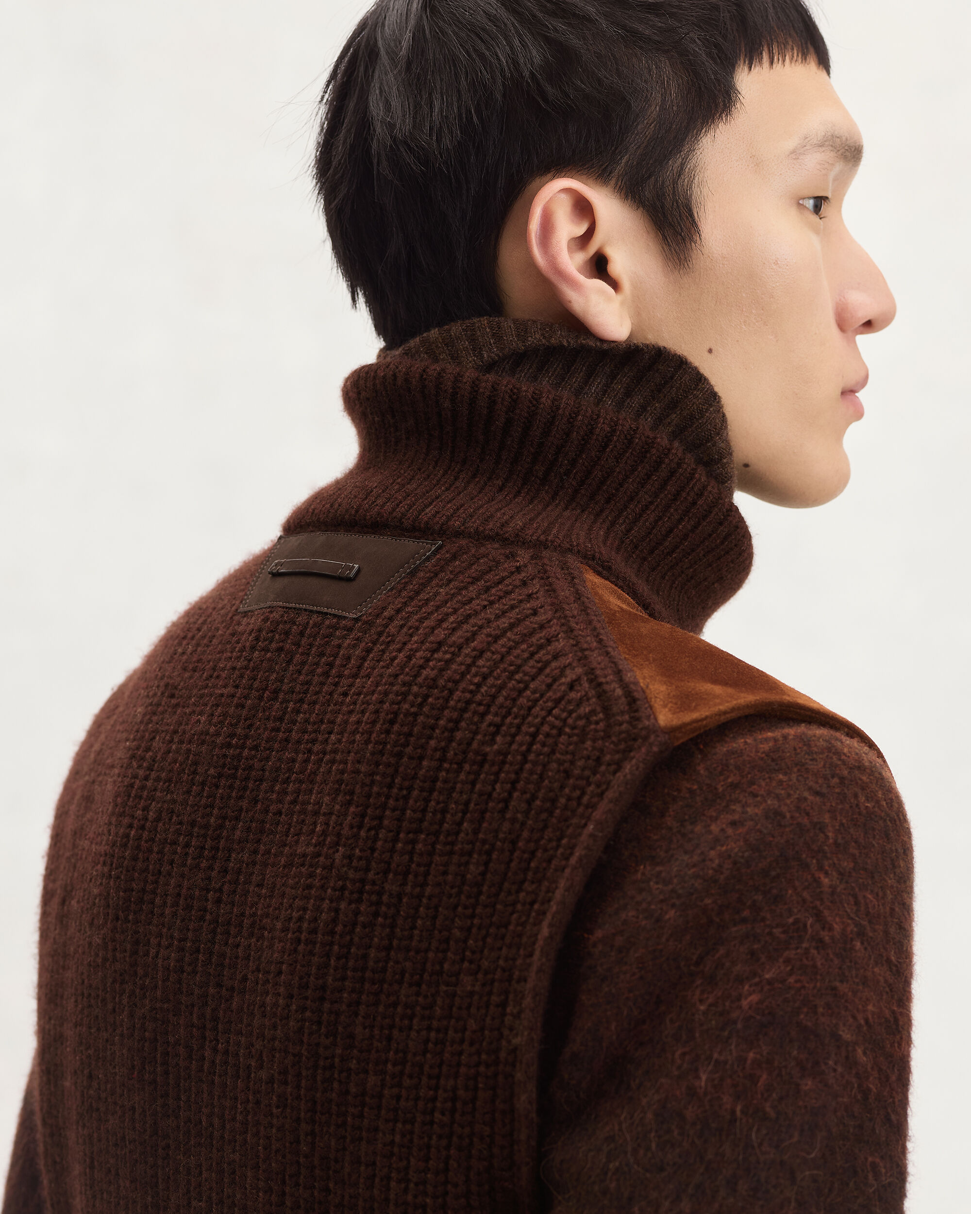 Mix Material Bodywarmer with Leather Details, Chestnut, hi-res