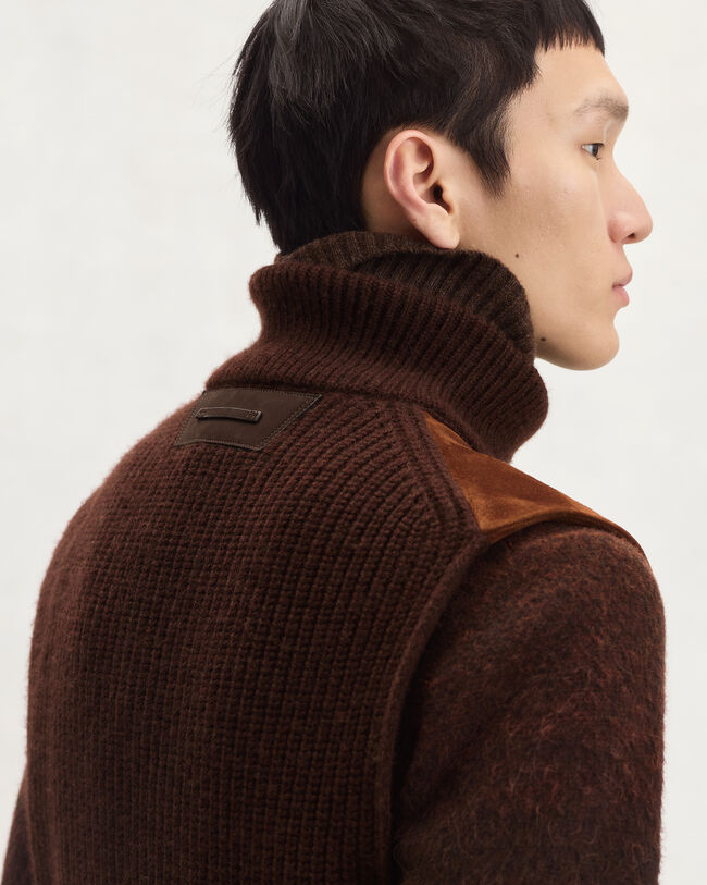 Mix Material Bodywarmer with Leather Details, Chestnut, hi-res