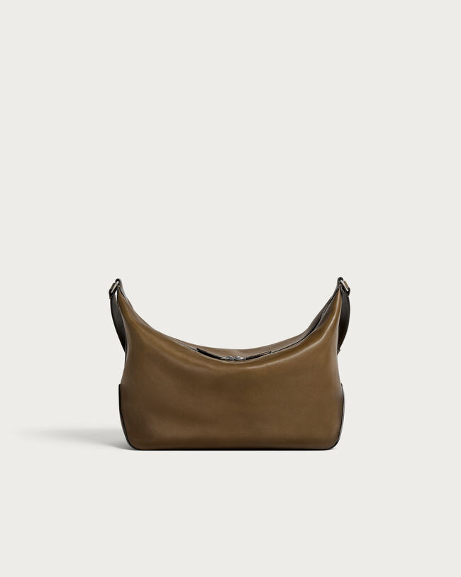 Toujours Soft Zipped Hobo Messenger, Dark Kaki, hi-res