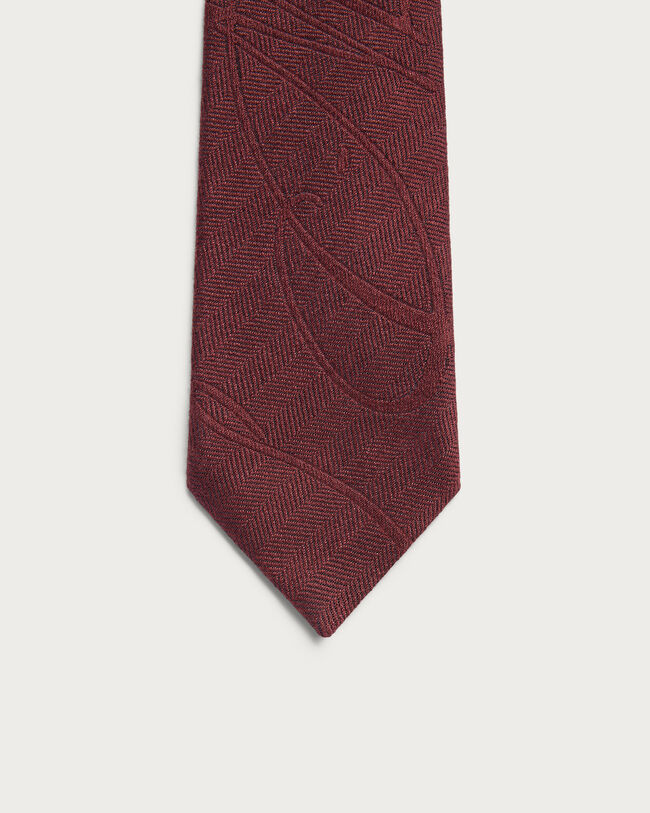 Scritto Pattern Herringbone Tie, Nero Bordo, hi-res