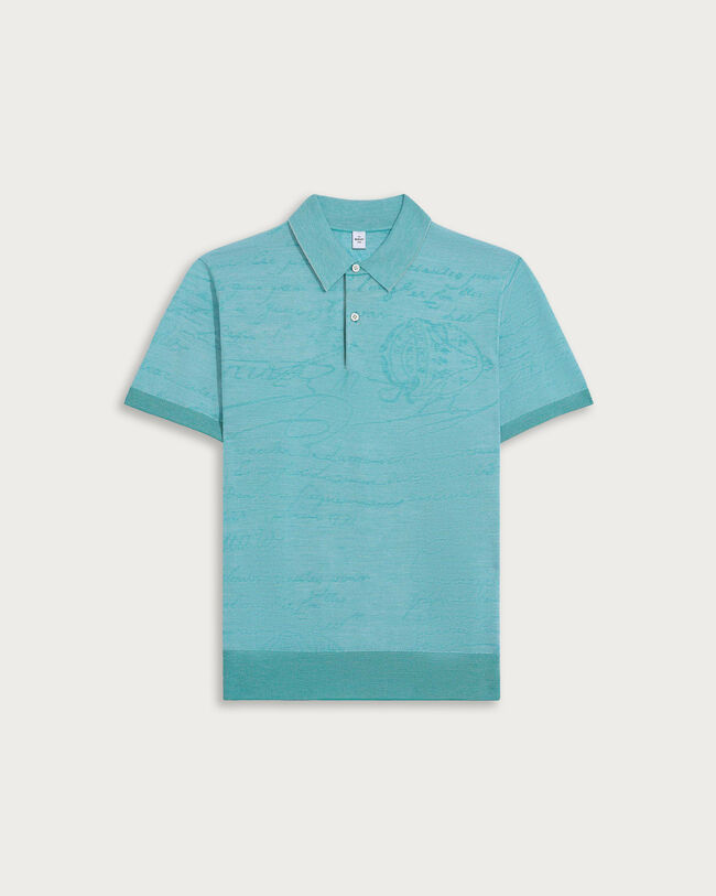 Light Scritto Pattern Polo, Deep Teal Green, hi-res