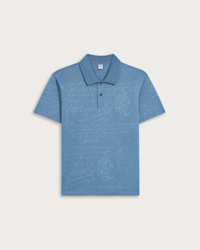 Scritto Pattern Piqué Polo, Cornflower Blue, hi-res