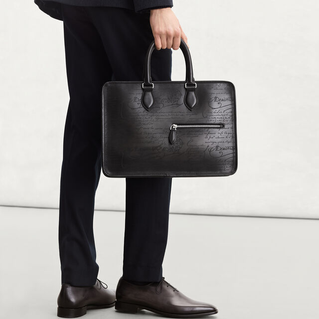 Un Jour Mini Scritto Leather Briefcase, NERO GRIGIO, hi-res 4
