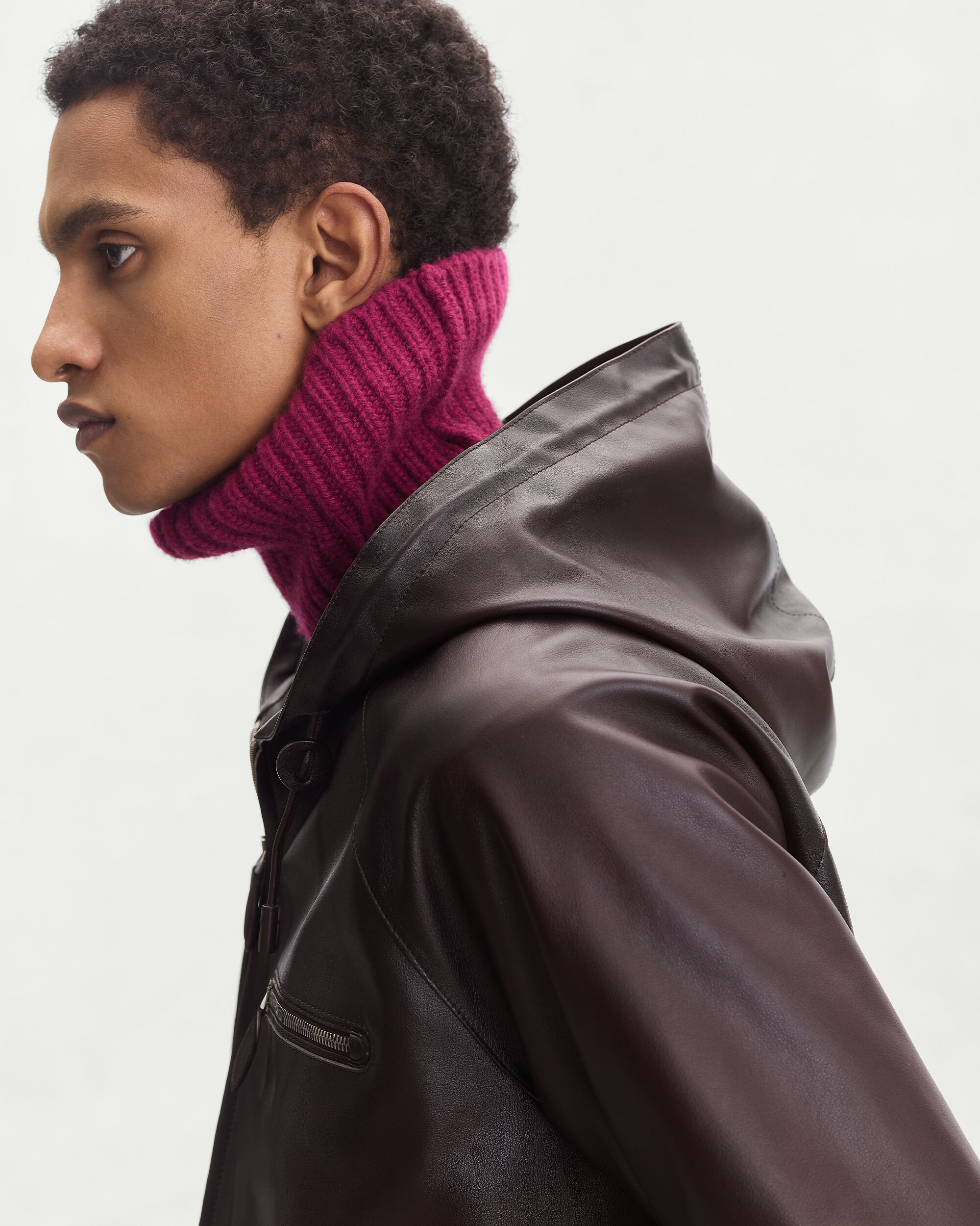 Leather Patina Un Jour Hooded Blouson, Fondant, hi-res