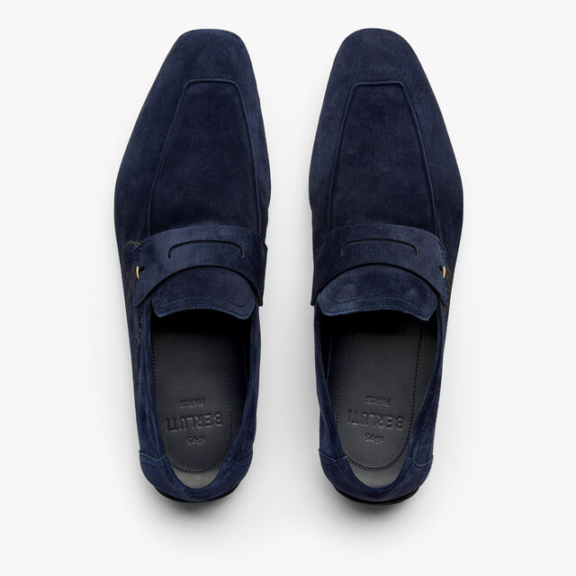 Lorenzo Drive Scritto Camoscio Calf Leather Loafer, NAVY, hi-res 3