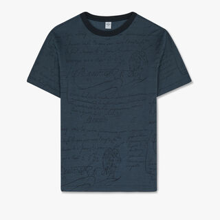 T-Shirt En Jacquard Scritto All-Over, DUSTY BLUE, hi-res