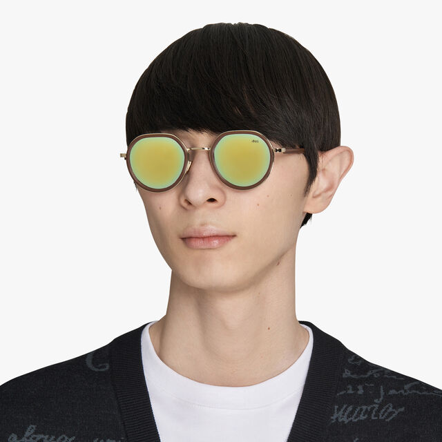 Centaury金属与皮革太阳眼镜, BROWN + EXTRA GOLD, hi-res 4
