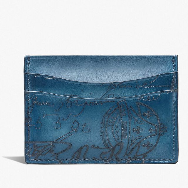 Bambou Scritto Leather Card Holder, IRIS, hi-res 1