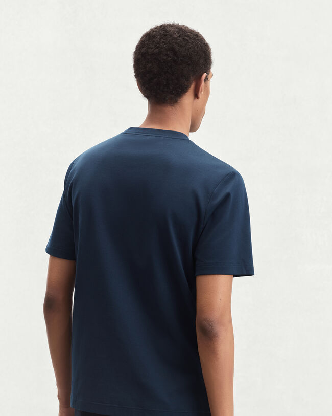 Pocket T-shirt with Leather Detail, Marine, hi-res