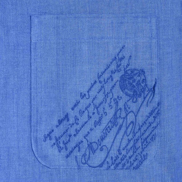 Linen Shirt With Scritto Pocket, SUMMER BLUE, hi-res 6