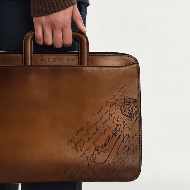 Lift II Scritto Leather Briefcase, CACAO INTENSO, hi-res 2