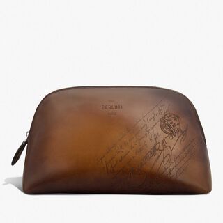 Toujours Soft Pouch Scritto Leather Pouch, CACAO INTENSO, hi-res