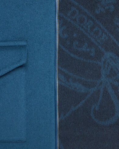 Double Face Zipped Overshirt with Leather Detail, Nile Blue & Internal Giant Scri, hi-res