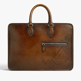 Deux Jours Scritto Leather Briefcase, CACAO INTENSO, hi-res