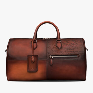 Jour Off MM Scritto Leather Travel Bag, CACAO INTENSO, hi-res