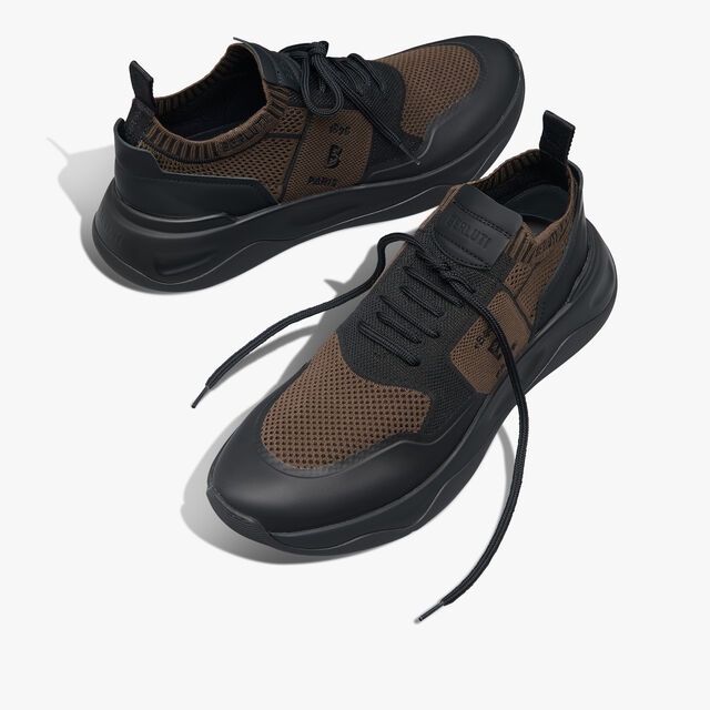 Shadow Rubber Coated Knit And Calf Leather Sneaker, BROWN/BLACK, hi-res 7