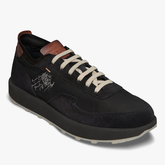 Light Track Suede Calf Leather and Nylon Sneaker, BLACK, hi-res 5