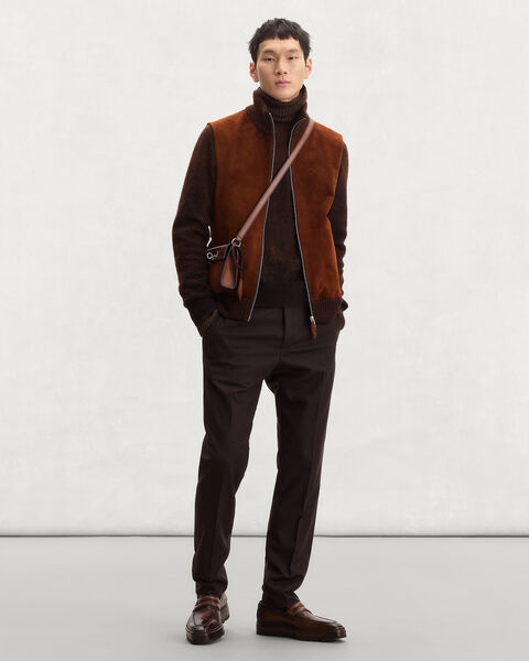 Mix Material Bodywarmer with Leather Details, Chestnut, hi-res