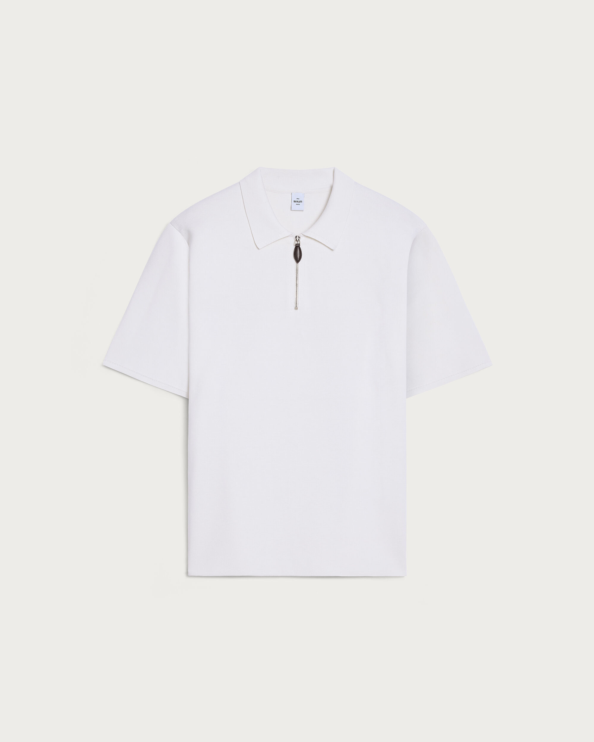 Polo with Leather Zip-puller, Off White, hi-res