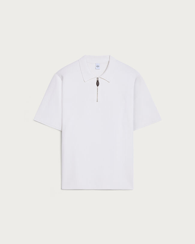 Polo with Leather Zip-puller, Off White, hi-res