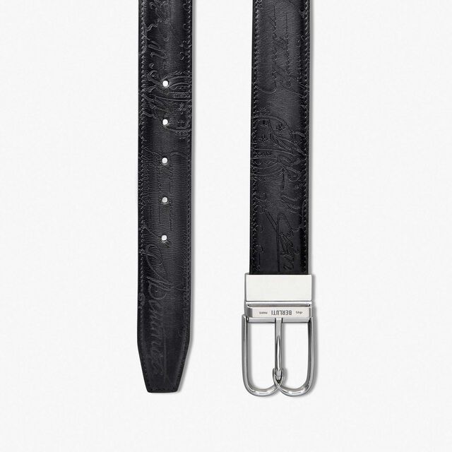 B Volute Scritto Leather 35 mm Reversible Belt, BRICK + NERO GRIGIO, hi-res 2