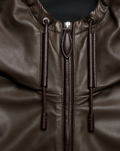 Ultralight Fly Leather Hooded Blouson, Brown Taupe, hi-res