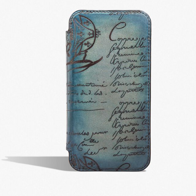 Scritto图纹皮革iPhone 15 Pro Folio手机壳, STONE DENIM, hi-res 1