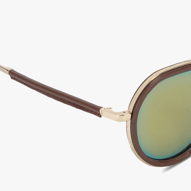Centaury金属与皮革太阳眼镜, BROWN + EXTRA GOLD, hi-res 3