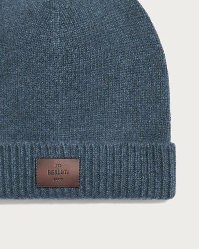 Beanie with Leather Detail, Deep Emrald Blue, hi-res