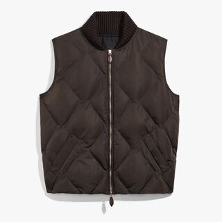 Quilted Nylon Down Gilet With Knit Collar, EARTH BROWN, hi-res