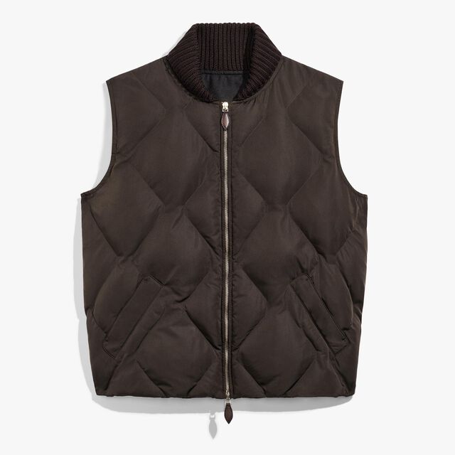 Quilted Nylon Down Gilet With Knit Collar, EARTH BROWN, hi-res 1