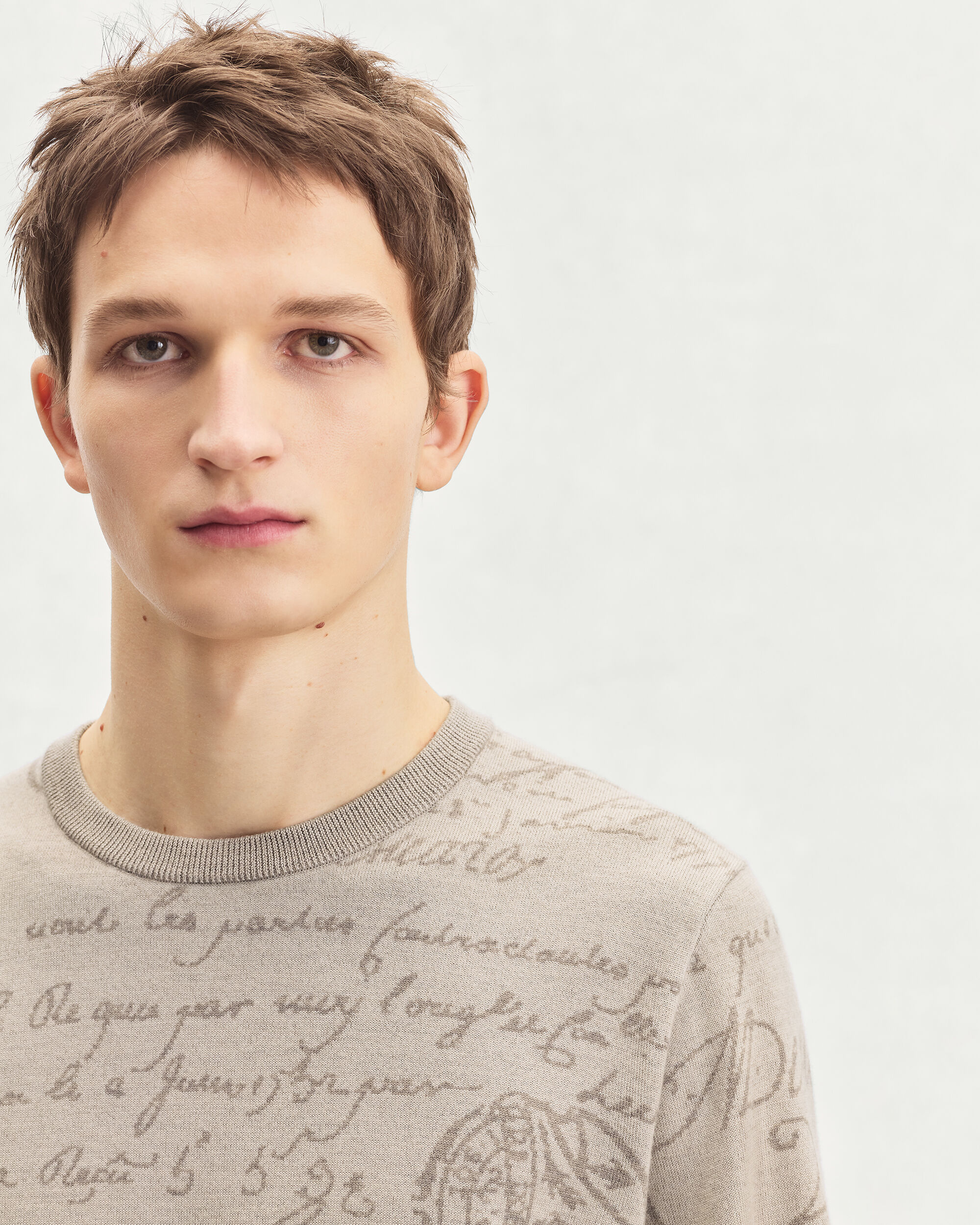 Scritto Pattern Crewneck, Woolly Beige, hi-res