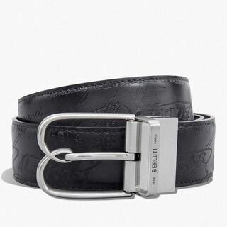 B Volute Scritto Leather 35 mm Reversible Belt, BRICK + NERO GRIGIO, hi-res