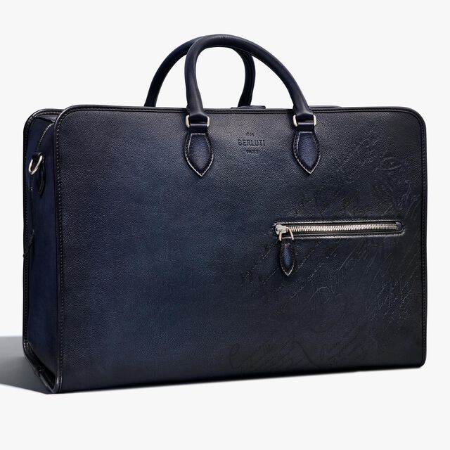 Overnight Scritto Leather Travel Bag, INDIGO DENIM, hi-res 2