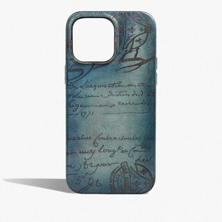 Scritto Leather iPhone 15 Pro Max Case, STONE DENIM, hi-res