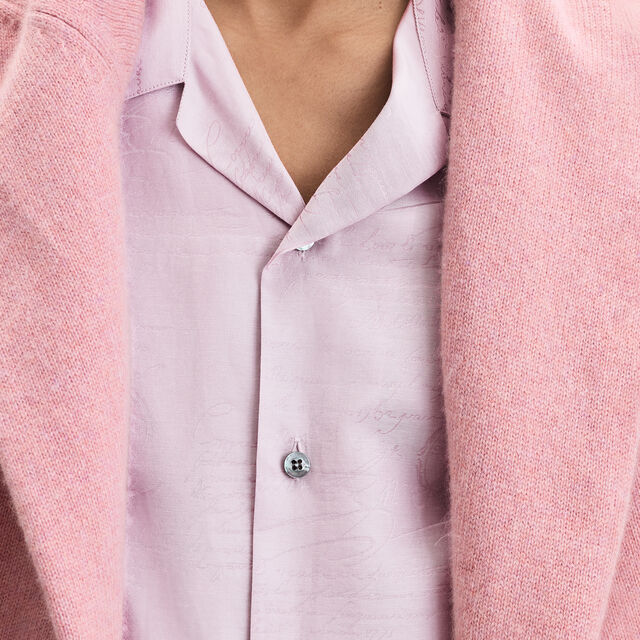 Cotton Silk Scritto Short-Sleeves Shirt, ANTIQUE ROSE, hi-res 5