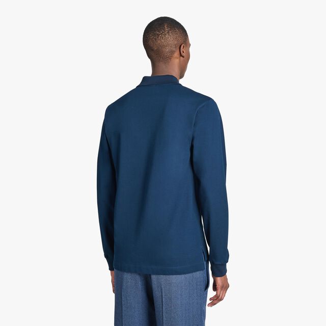 经典珠地布皮革标签长袖Polo衫, ATLANTIC BLUE, hi-res 3