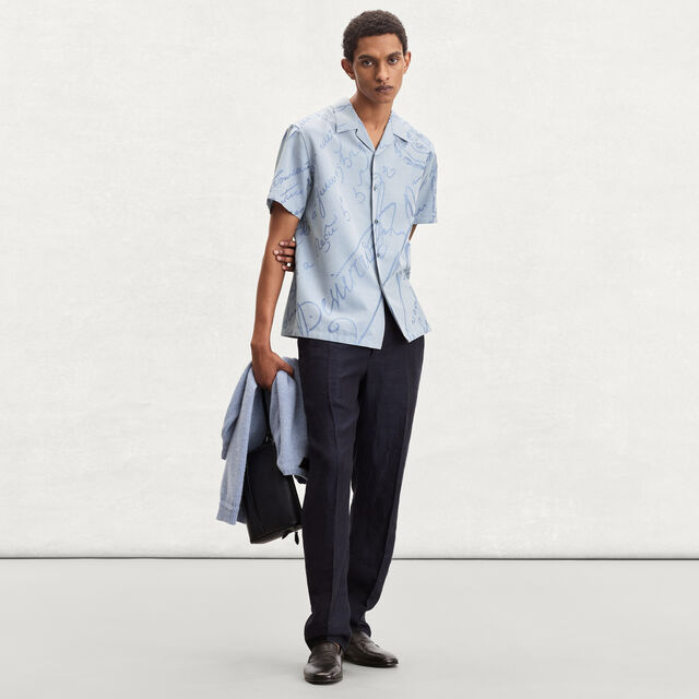 Scritto Jacquard Short-Sleeves shirt, MIDDLE BLUE, hi-res 4