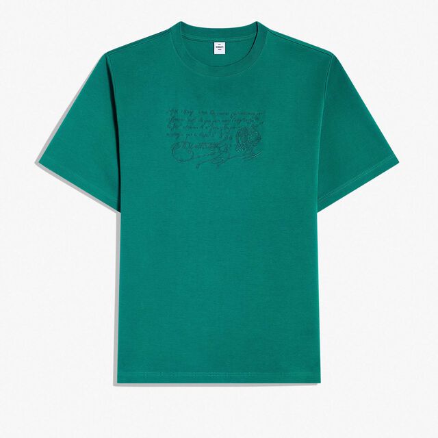스크리토 자수 T-셔츠, LEISURE VALLEY GREEN, hi-res 1