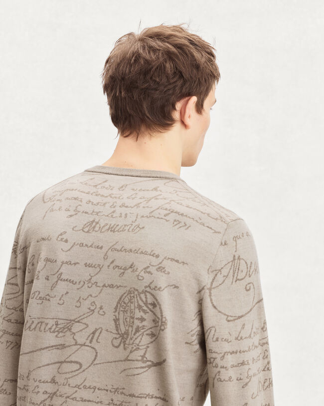 Scritto Pattern Crewneck, Woolly Beige, hi-res