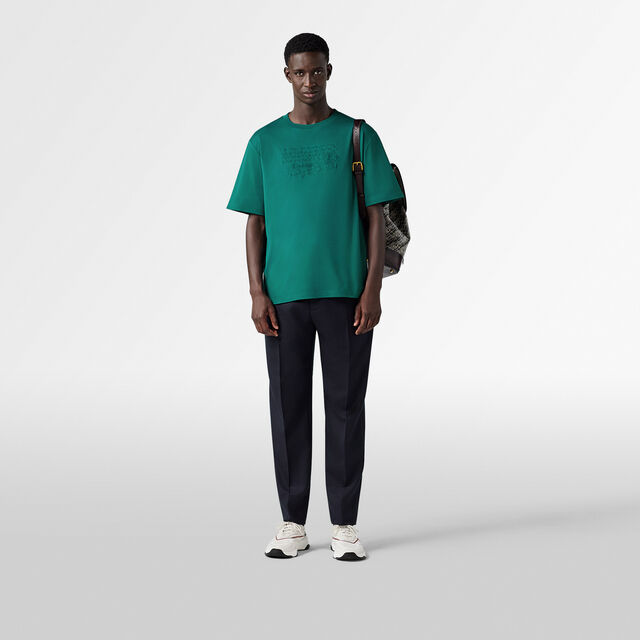 스크리토 자수 T-셔츠, LEISURE VALLEY GREEN, hi-res 4