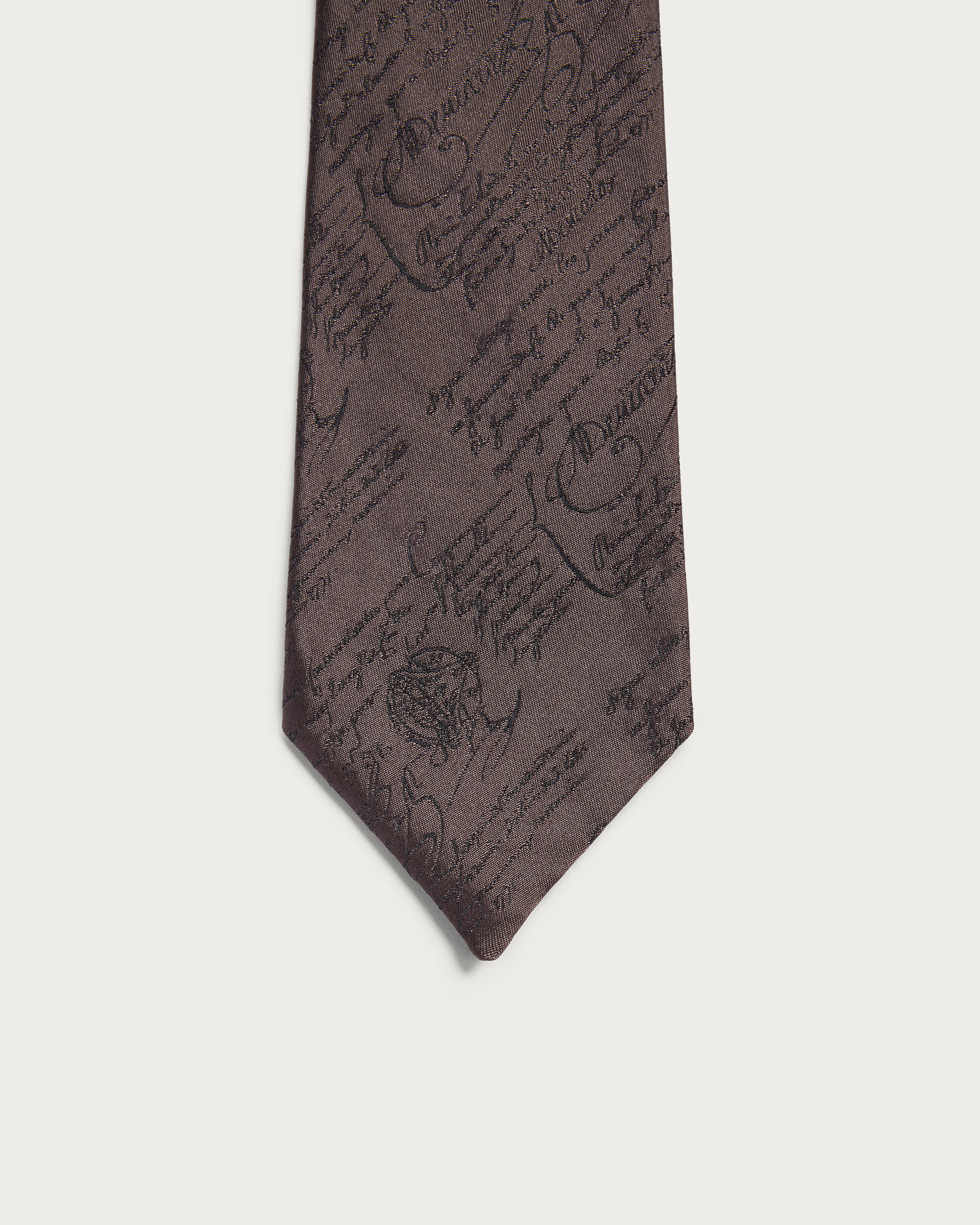 Classic Scritto Pattern Tie, Signature Brown, hi-res