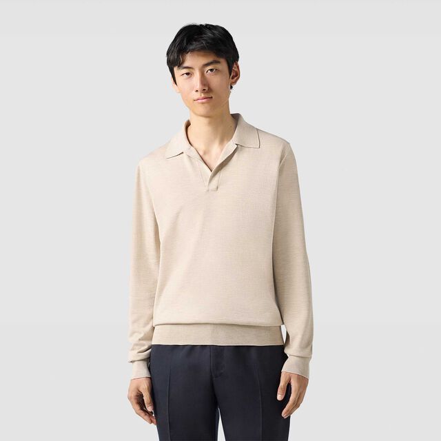 Classic Buttonless Wool Polo, PEBBLE BEIGE, hi-res 2