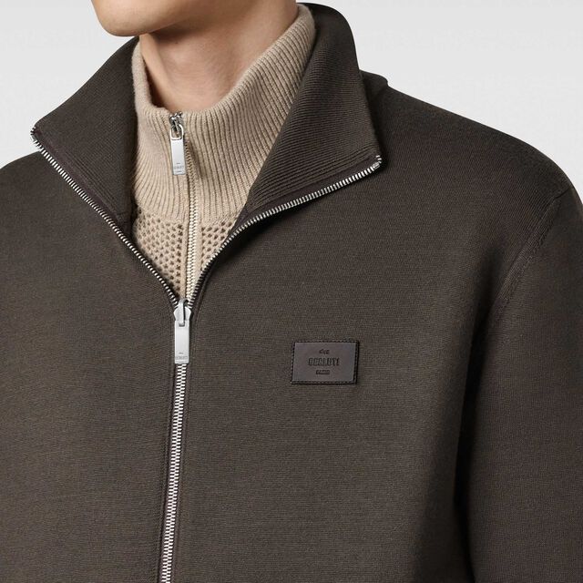 Reversible Wool & Scritto Nylon Tracksuit Blouson, EARTH BROWN, hi-res 8