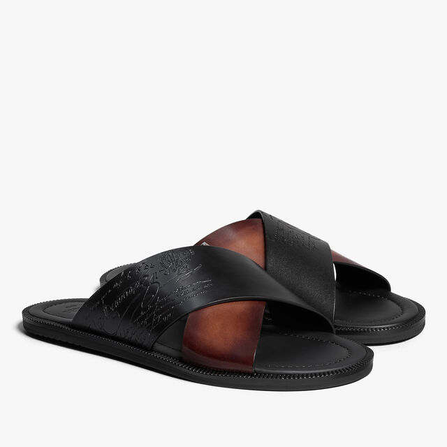 Sifnos Scritto Leather Sandal, CACAO INTENSO, hi-res 3