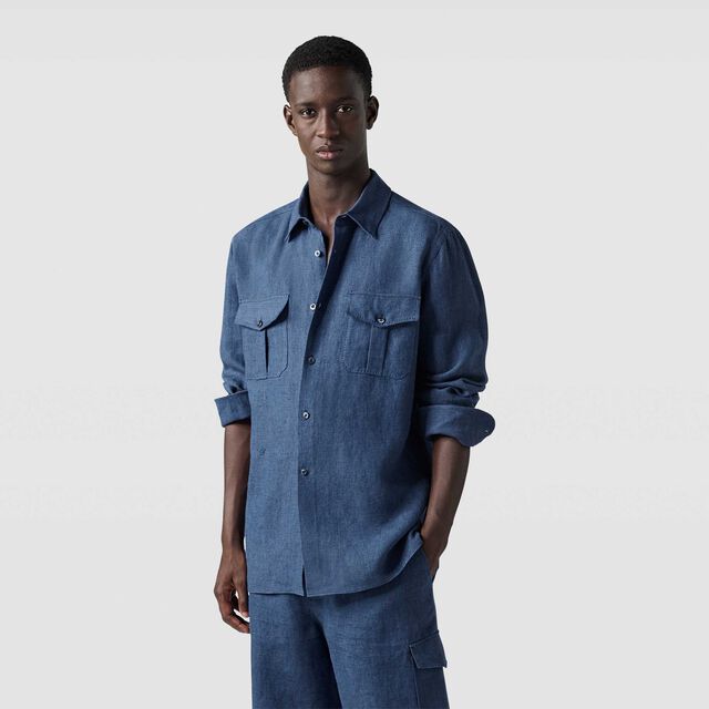 Military Linen Shirt, BLEU DE SMALT, hi-res 2