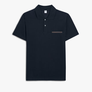 Leather Tab Pocket Polo, MARINE, hi-res