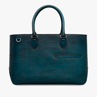 Toujours Scritto Leather Tote Bag, STEEL BLUE, hi-res
